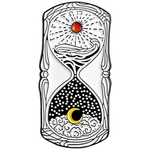 Creative hourglass enamel pin with sun and moon day and night cycle design
