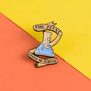 Rise Above Focus On Science Lab Beaker Enamel Pin Alloy Brooch For Backpack Denim Jacket Chemistry Student Teacher Gift Jewelry