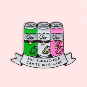 Broche en Alliage Émaillé à la Mode Design Canette de Cola Colorée Amusante Avec Ruban de Citation Motivante Bijoux Cadeau Unisexe