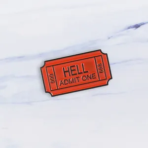Hell Admit One Red Movie Ticket Enamel Brooch Number Alloy Pin For Denim Jacket Bag Creative Cartoon Jewelry Gift Women Men