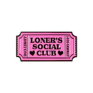 Spilla in Smalto Rosa a Matrice di Biglietto Loner's Social Club Spilla in Lega Admit One Motivo a Cuore Gioielli a Cartone Animato