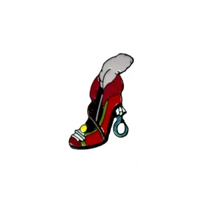 Christmas feather stiletto shoe enamel brooch with red lacquer finish and metal base