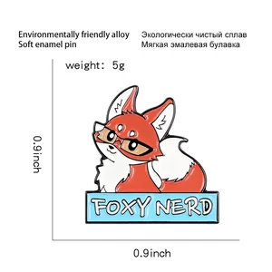 Foxy Nerd cartoon fox enamel pin badge in eco-friendly alloy for women's jewelry