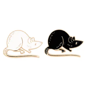 Cartoon mouse enamel pins in black and white set with gold metal finish for backpacks