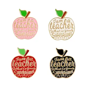 Teacher appreciation apple brooch set in four colors with inspirational lettering