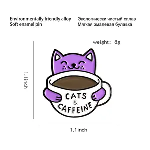 Niedliche Emaille-Anstecknadel Katze und Kaffeetasse aus umweltfreundlicher Legierung