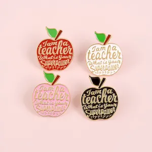 Creative Apple Shaped Enamel Brooch Pin For Teachers Lettering Alloy Badge Teacher Appreciation Day Jewelry Gift Decor