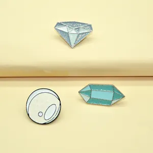 Three-piece set of cartoon diamond and crystal ball enamel brooches in mint blue and white