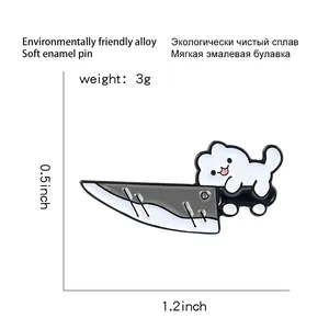 Cute white cat holding a knife enamel pin made of eco-friendly alloy for clothing