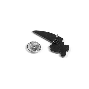 Black enamel pin back with silver butterfly clutch clasp for cat badges