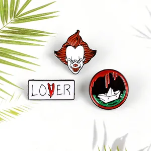 Horror Movie Theme Enamel Brooch Pin Set Alloy Pennywise Clown Face Paper Boat Lover Sign Badge Jewelry For Clothes Backpack Decoration