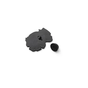 Black enamel animal pin back view with durable rubber clutch and matte finish metal texture