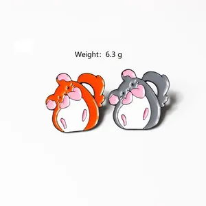 Broches hamster mignonnes en émail orange et gris pour décoration de sac et pull-over