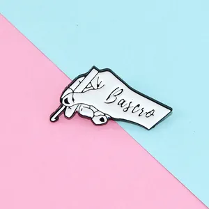 Creative Hand Gesture Holding Hook Enamel Brooch Pin For Women Men Alloy Cartoon Badge Fashion Backpack Clothes Accessory