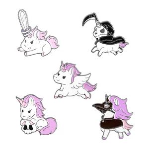 Set van 5 emaille eenhoorn spelden met punk schedel en pestmeester ontwerp broches