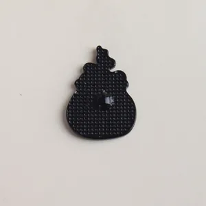 Back view of cartoon blue jar enamel pin with black metal finish and anti-slip texture