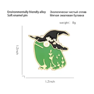 Cute green witch frog enamel pin made of eco-friendly alloy for backpacks and clothing