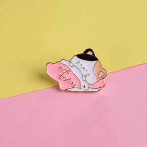 Cute Cartoon Cat Enamel Pin Not Today Sleeping Calico Cat Alloy Brooch For Backpack Clothing Lapel Badge Gift For Women Men