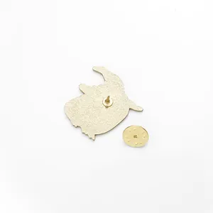 Golden enamel frog pin back view with metal butterfly clutch and matte texture finish