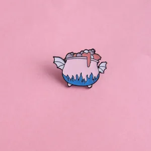 Creative enamel cauldron brooch with wings and pastel bubbles for clothes and bags
