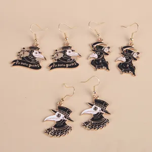 Gothic Plague Doctor Crow Drop Earrings Alloy Enamel Oil Drip No More Germs Punk Style Ear Jewelry Halloween Gift For Unisex