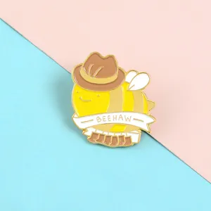 Creative Cowboy Hat Bee Enamel Brooch Pin Funny Beehaw Animal Badge For Clothes Bag Backpack Fashion Jewelry Accessories Gift