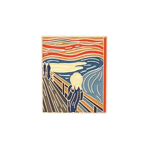 Artistic enamel pin featuring Edvard Munch The Scream painting with golden metal edges