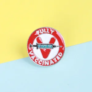 Creative Fully Vaccinated COVID-19 Syringe Alloy Enamel Brooch Personalized Round Commemorative Badge Pin For Clothes Bags