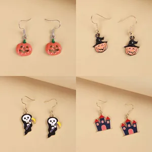 Halloween Cartoon Emaille Legering Hangende Oorbellen Schattige Pompoen Geest Kasteel Feestelijke Party Sieraden Voor Vrouwen Cadeau