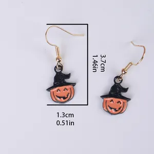 Schattige Halloween pompoen oorbellen met zwarte toenaarshoed als feestelijk cadeau