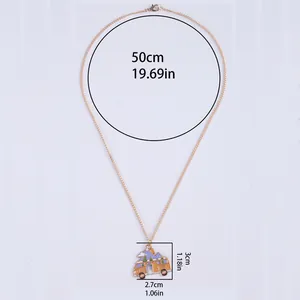 Camping van pendant necklace with snow mountains and forest on a 50cm gold chain