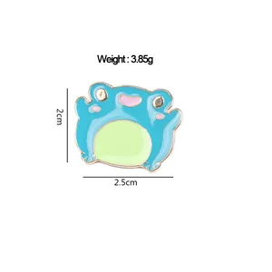 Cute blue cartoon frog enamel pin made of zinc alloy with golden metallic outlines