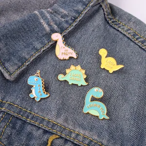 Lot de 5 épingles en émail dinosaure colorées avec slogans ludiques sur tissu en denim