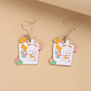 Süße Cartoon Hasen Bär Emaille Legierung Ohrhänger Tropföl Polaroid Rahmen Kaninchen Schlafend In Teetasse Buch Lesend Tier Ohrringe Für Damen Mädchen Geschenk