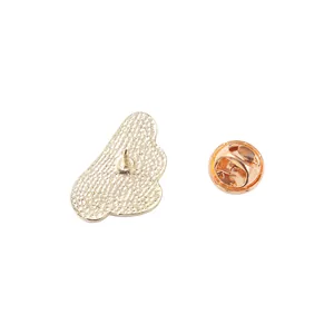 Golden alloy angel wing badge backplate with textured finish and butterfly clutch
