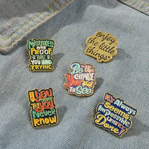 Fashion Alloy Enamel Brooch Pin Set Inspirational Lettering Quote Badge For Clothes Bag Accessories Jewelry Gift Unisex