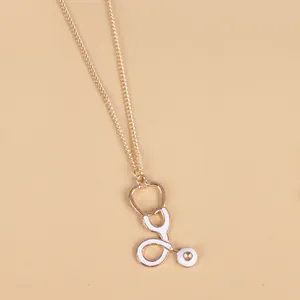 Medical Theme Alloy Stethoscope Syringe Pendant Necklace For Nurses Doctors Students Creative Gold Drip Oil Snake Chain Fashion Jewelry Gift