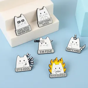 Ensemble de Pin's en Émail Chat de Dessin Animé Drôle Broche en Alliage avec Citations Humoristiques pour Vêtements Sacs à Dos
