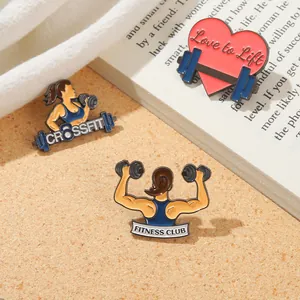 Ensemble de broches de fitness en alliage avec haltères et badges émaillés CrossFit