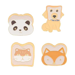Ensemble de quatre broches en émail en forme de toast animal mignon en alliage de zinc