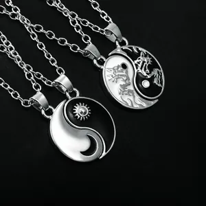 Collane Pendenti Yin Yang Tai Chi Lega Smalto Sole Luna Drago Tigre Gioielli Magnetici Per Coppie Migliori Amici