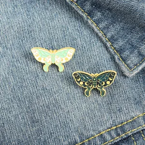 Vintage Alloy Enamel Butterfly Brooch Moon Phase Stars Moth Pin Cartoon Insect Badge For Clothes Bag Jewelry Accessory