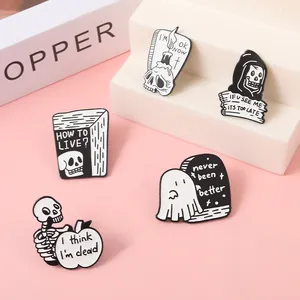 Ensemble de pin's gothiques en émail avec tête de mort et fantôme et citations d'humour noir