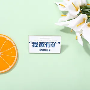 Rectangle enamel pin with 'I am rich' Chinese text on mint background with white flowers