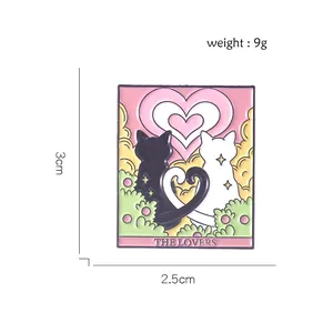Tarot The Lovers enamel pin featuring black and white cats forming a heart shape