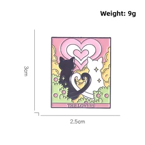 Detailed view of The Lovers tarot cat enamel pin with 3cm height and 2.5cm width dimensions