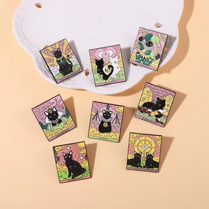 Tarot Card Black Cat Enamel Brooch Pin Mystical Alloy Enamel Jewelry For Women Clothing Accessories Lovers Gift