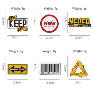 Set of 6 industrial style alloy enamel pins with Keep lettering and geometric badges