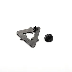 Geometric black matte triangle metal badge with rubber butterfly clutch closure