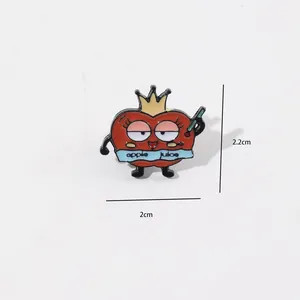 Cartoon red apple prince enamel pin with gold crown and apple juice text 2cm size